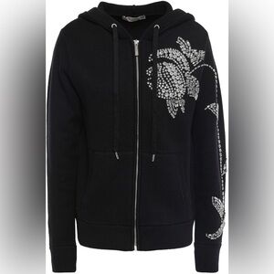 Michael Kors Black Crystal-embellished cotton-blend zip-up sweater